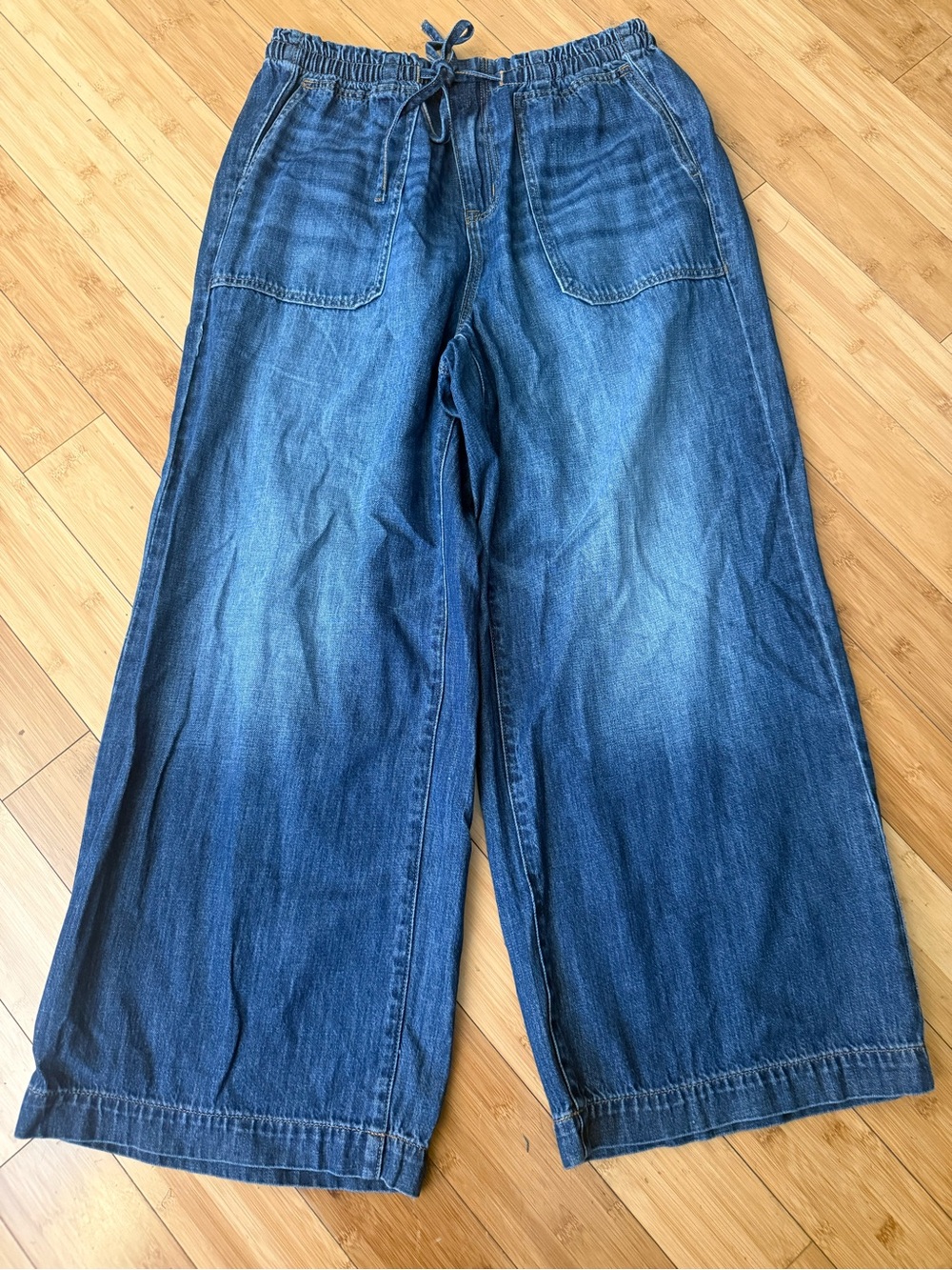 Women's Wide-Leg Drawstring Jeans - Blue